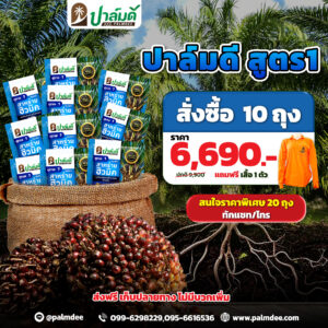 โปรโมชั่น 10 ถุง สูตร 1 แถมฟรี เสื้อปาล์มดี 1 ตัว